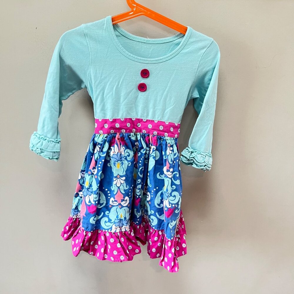 Eleanor Rose Blue and Pink Floral Dress - Size 3-4